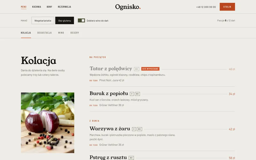 Ognisko: Menu